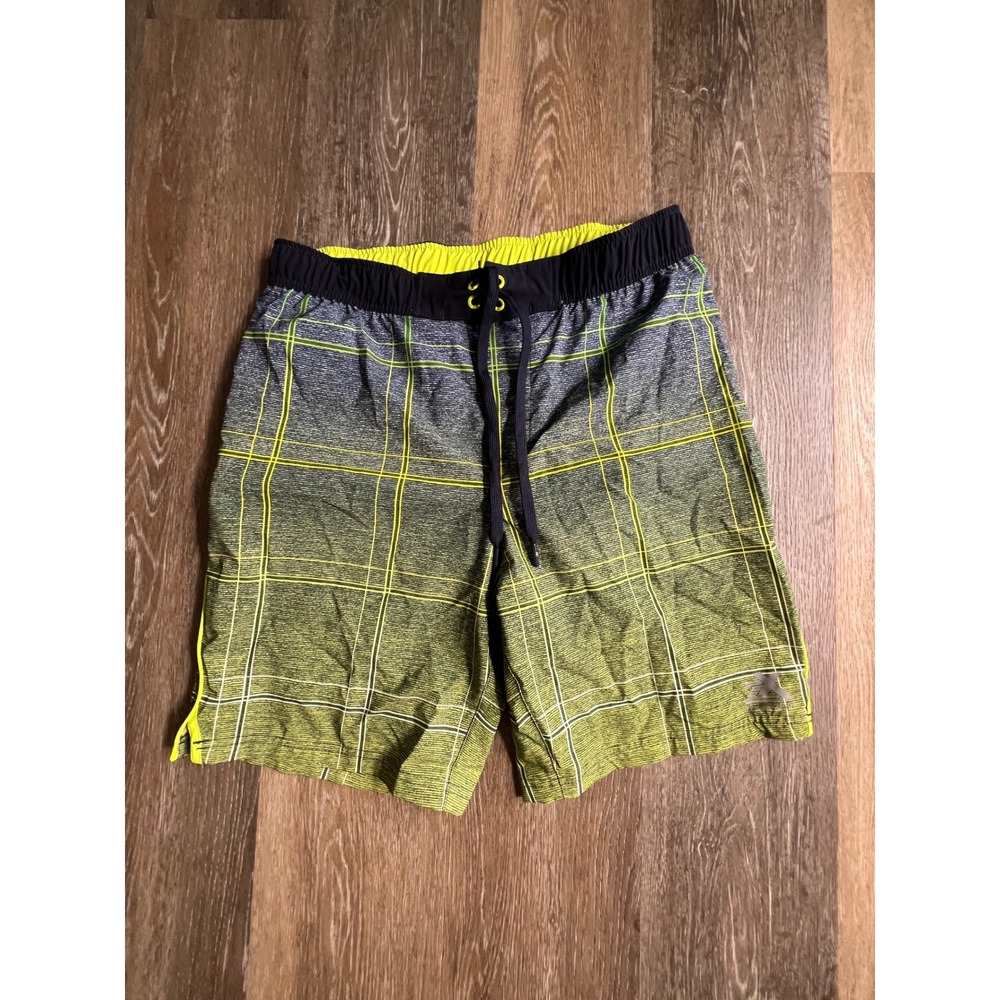 ZeroXposur Swim Trunks Mens Medium Green Excellent Ombre Plaid Board Shorts